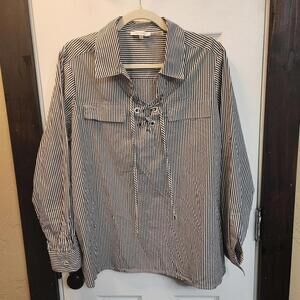 Calvin Klein Women's Striped Lace-Up Blouse- Size 0X